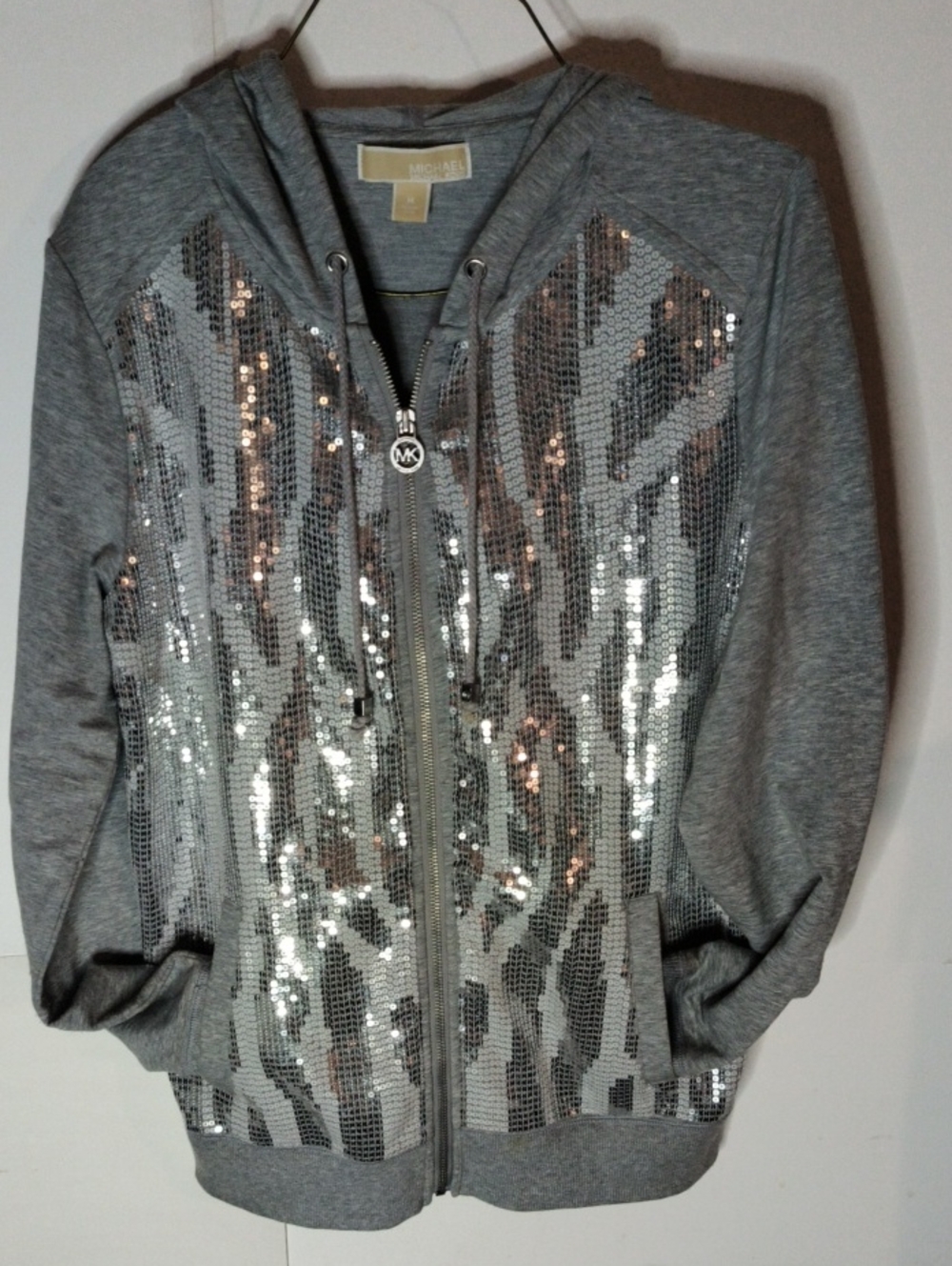 Michael Michael Kors Grey With Sequin Front Zip Up Hoodie Size Medium